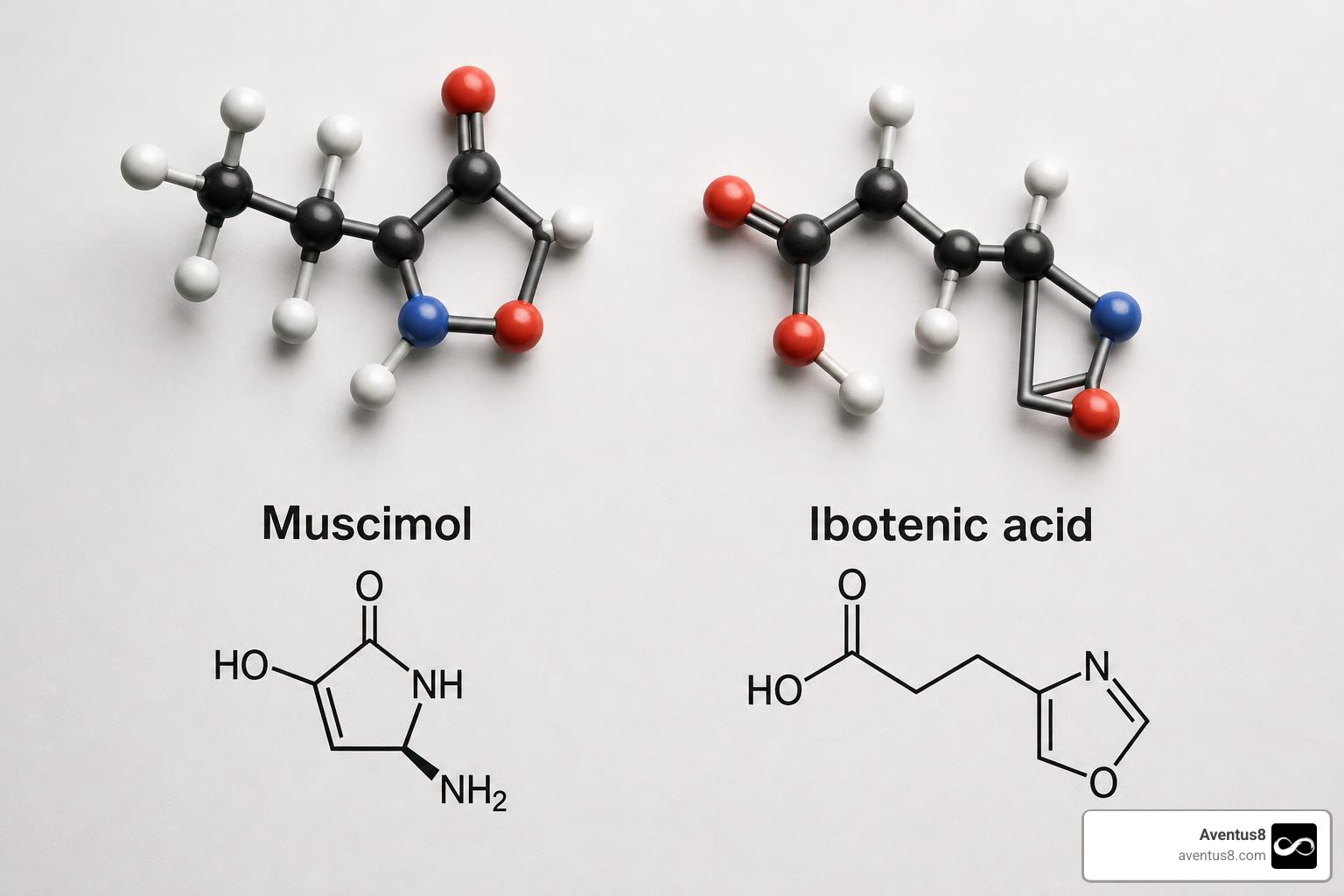 chemical structures of muscimol and ibotenic acid