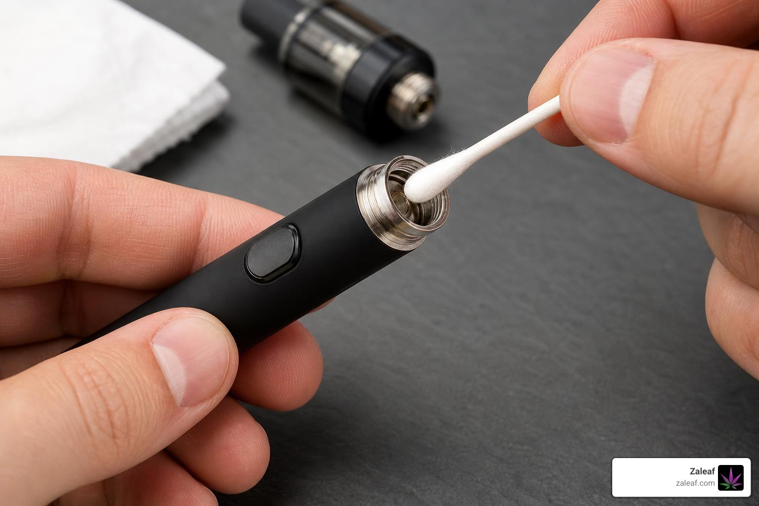 cleaning a 510 thread connection with a cotton swab