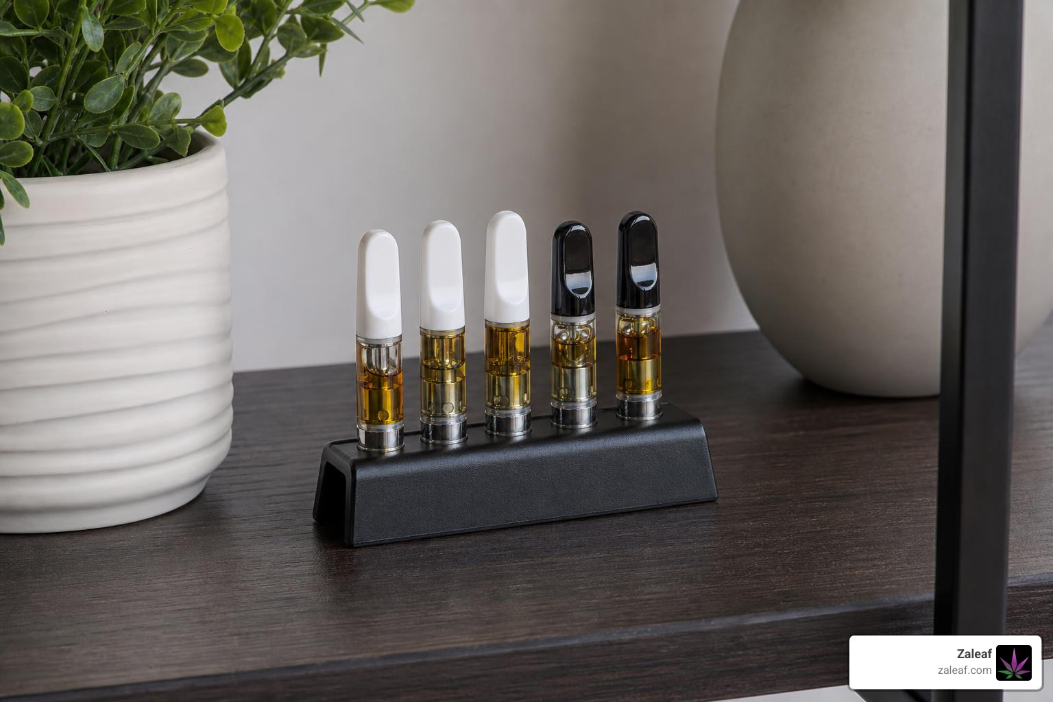 Proper storage setup for vape cartridges, keeping them upright and away from light Proper storage setup for vape cartridges, keeping them upright and away from light