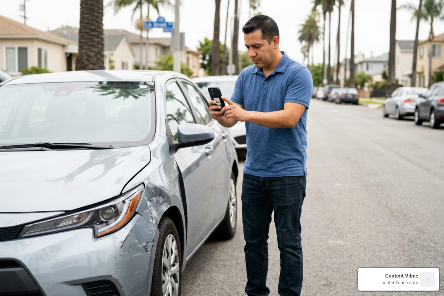 driver documenting car damage on a smartphone