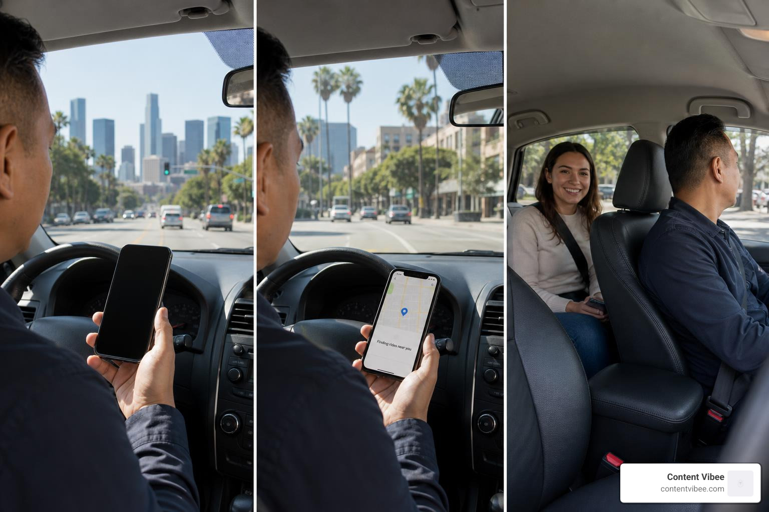 Three distinct rideshare app phases mapping to California insurance layers