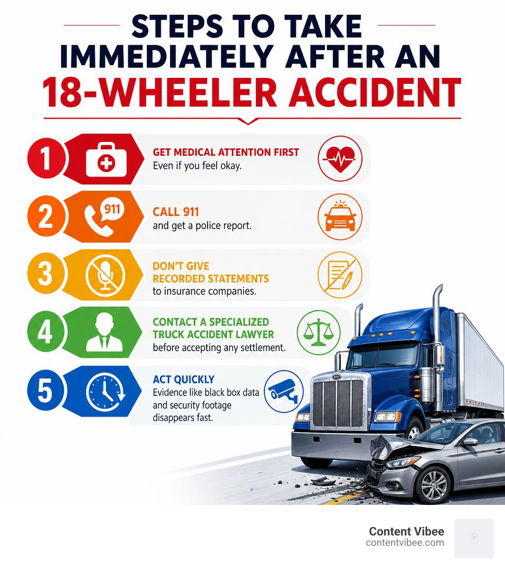 Steps to take immediately after an 18-wheeler accident infographic infographic
