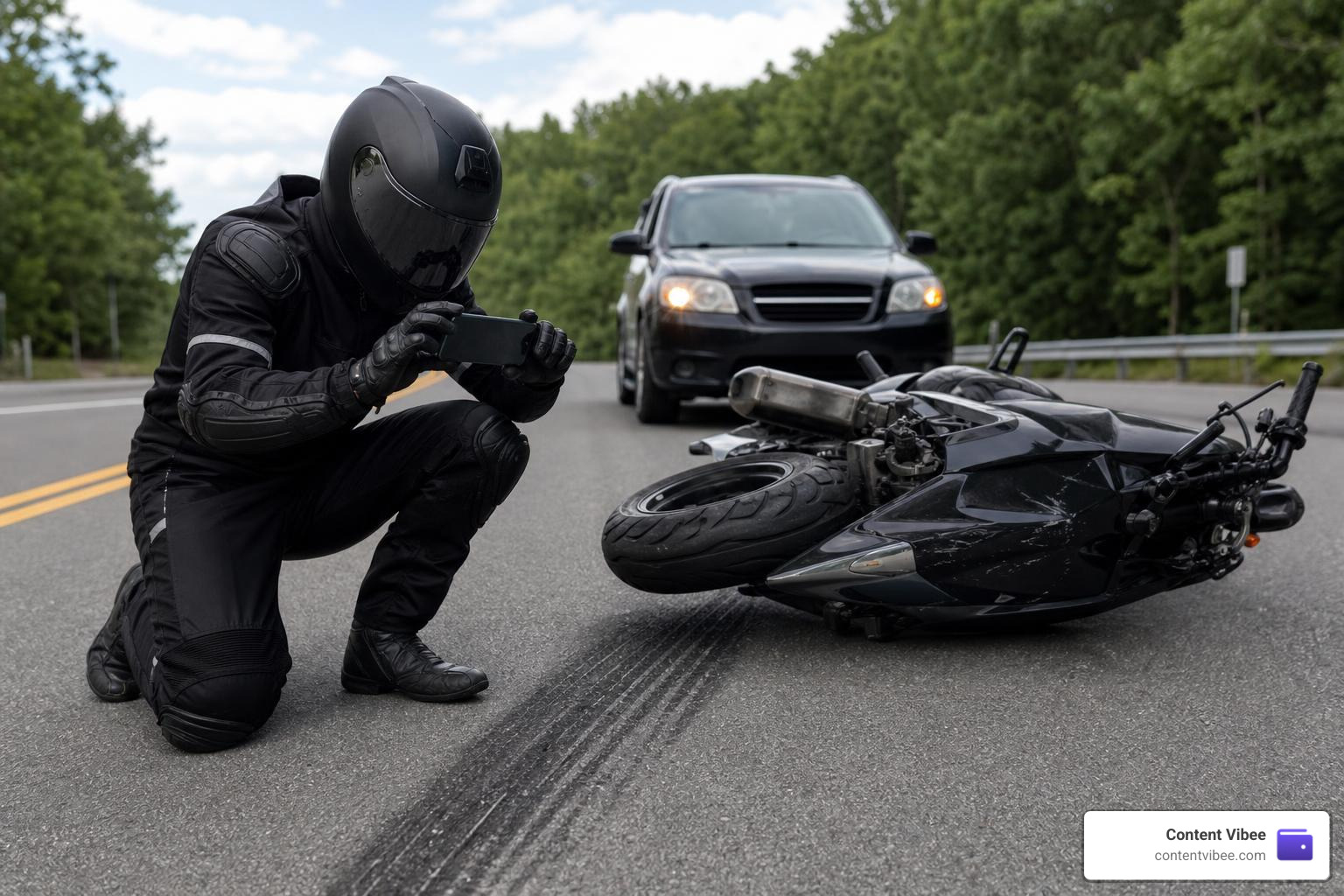 Rider documenting a motorcycle accident scene