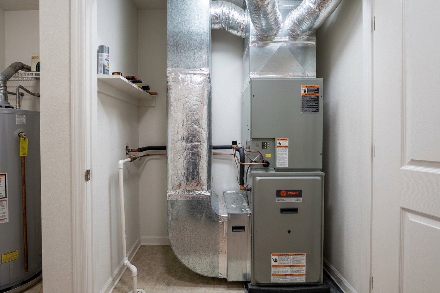 An HVAC return air duct connected directly to a central air handler An HVAC return air duct connected directly to a central air handler