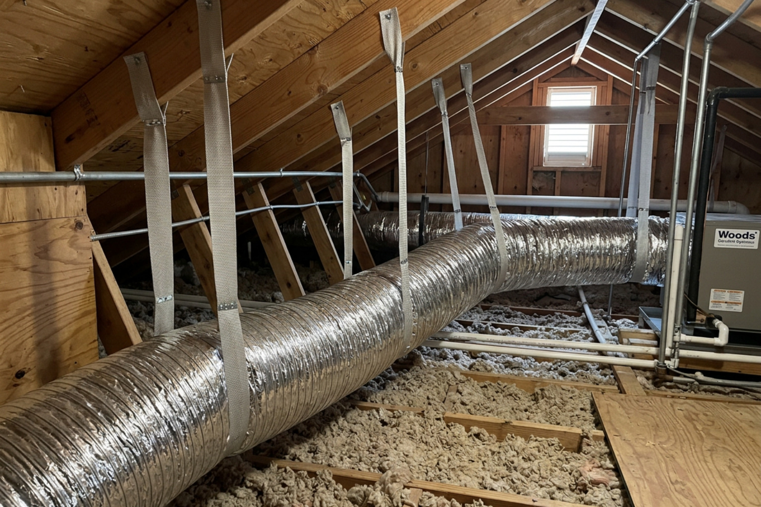 properly supported flexible duct with wide hanging straps properly supported flexible duct with wide hanging straps