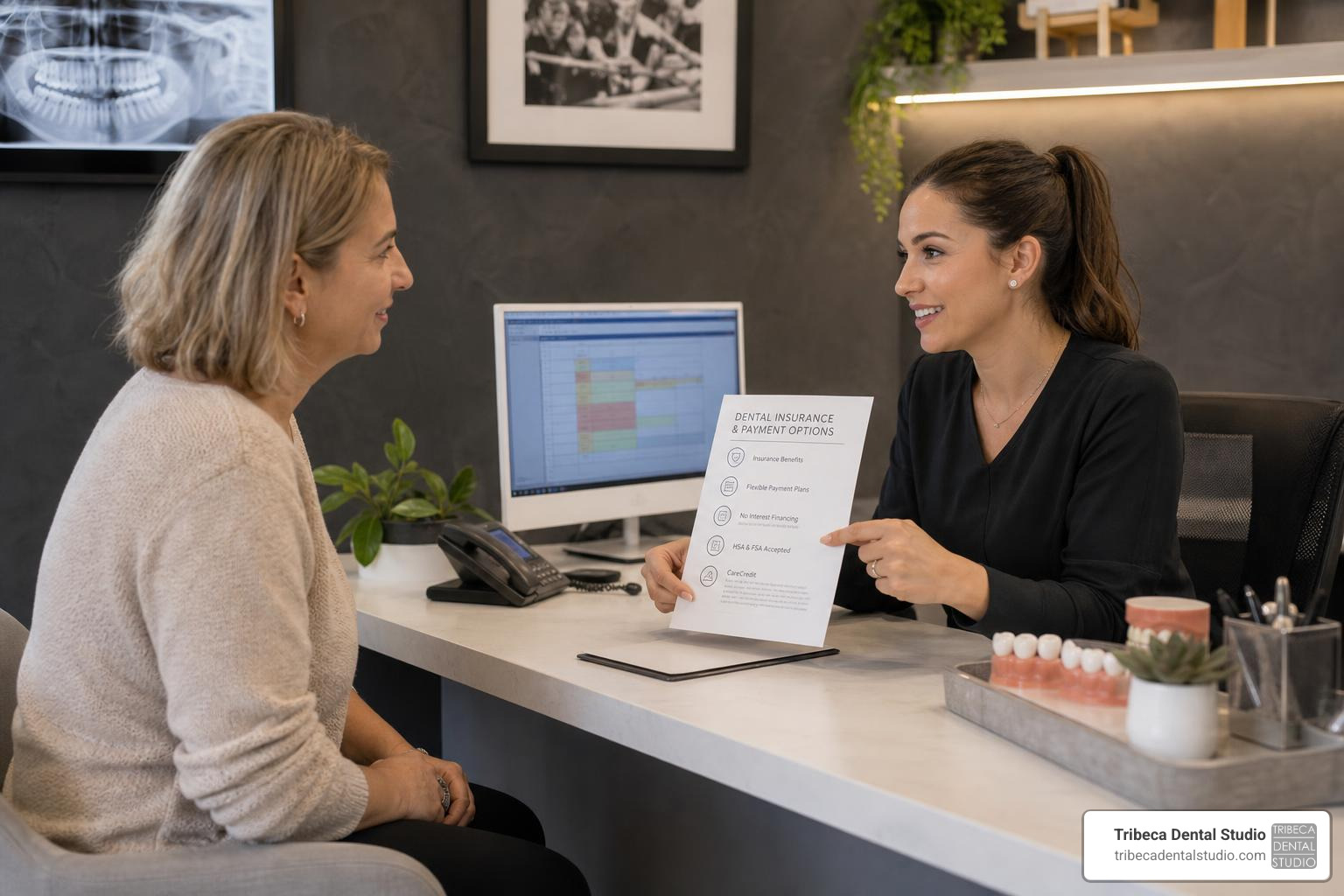 patient discussing dental insurance and payment plans with a dental coordinator
