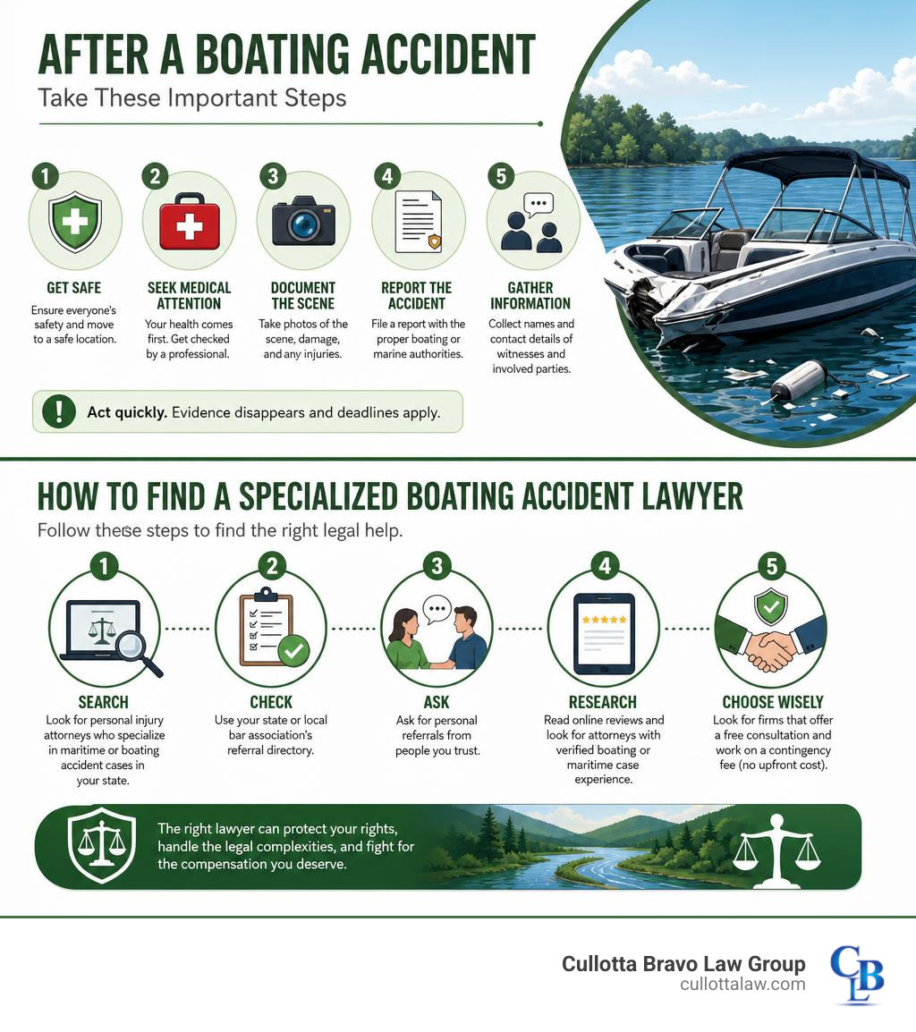 steps to take after a boating accident and how to find a specialized lawyer infographic steps to take after a boating accident and how to find a specialized lawyer infographic