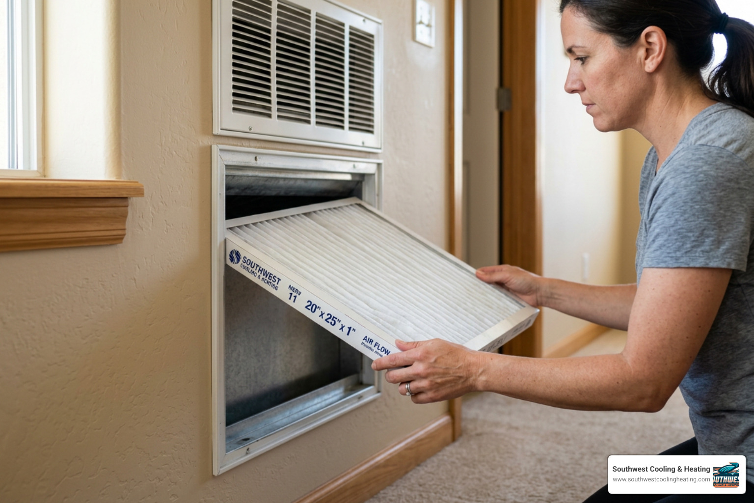 high-quality pleated air filter being slid into an HVAC return slot high-quality pleated air filter being slid into an HVAC return slot