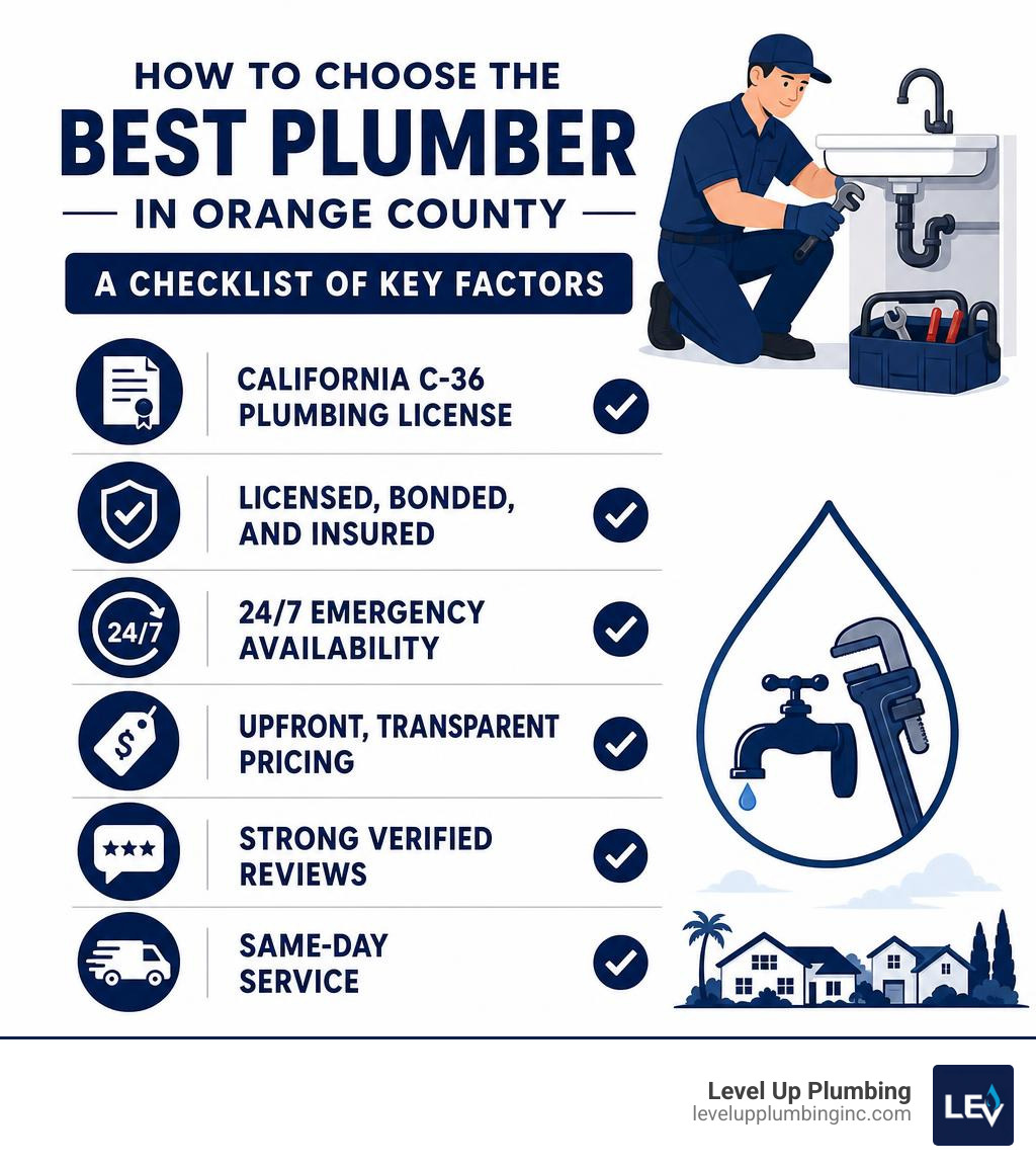 How to choose the best plumber in Orange County: checklist of key factors including licensing, reviews, pricing, and