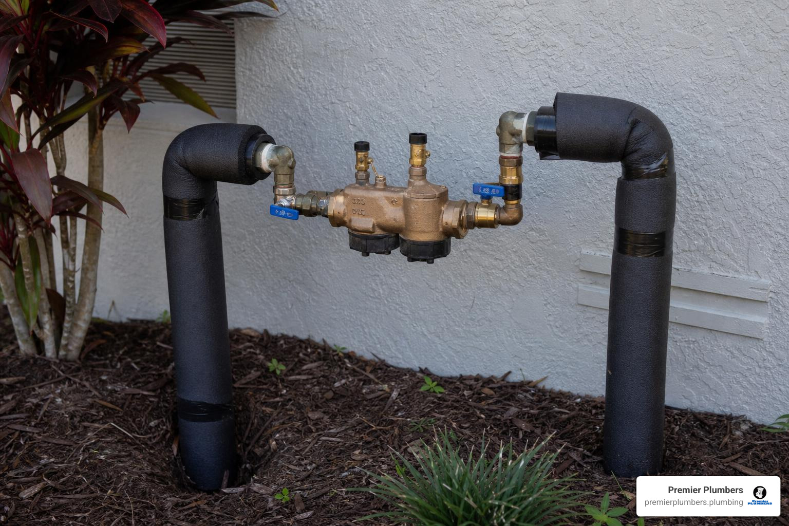 insulated outdoor pipes and backflow preventer for Florida winterization