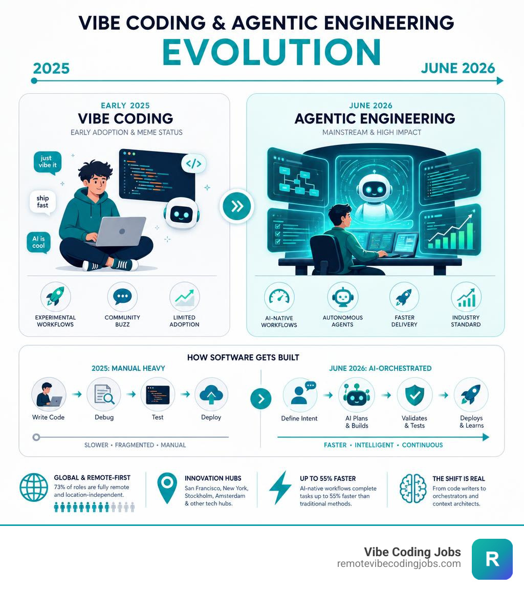 vibe coding and agentic engineering evolution from 2025 to June 2026 infographic