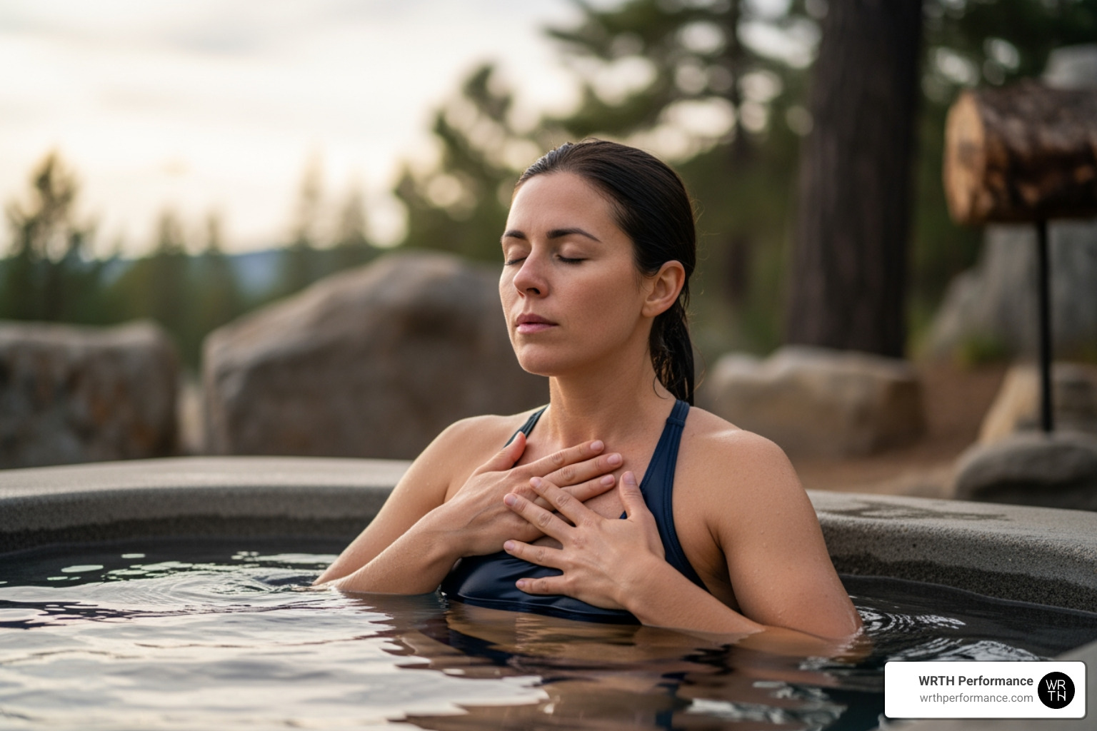 person practicing controlled breathing in cold water person practicing controlled breathing in cold water