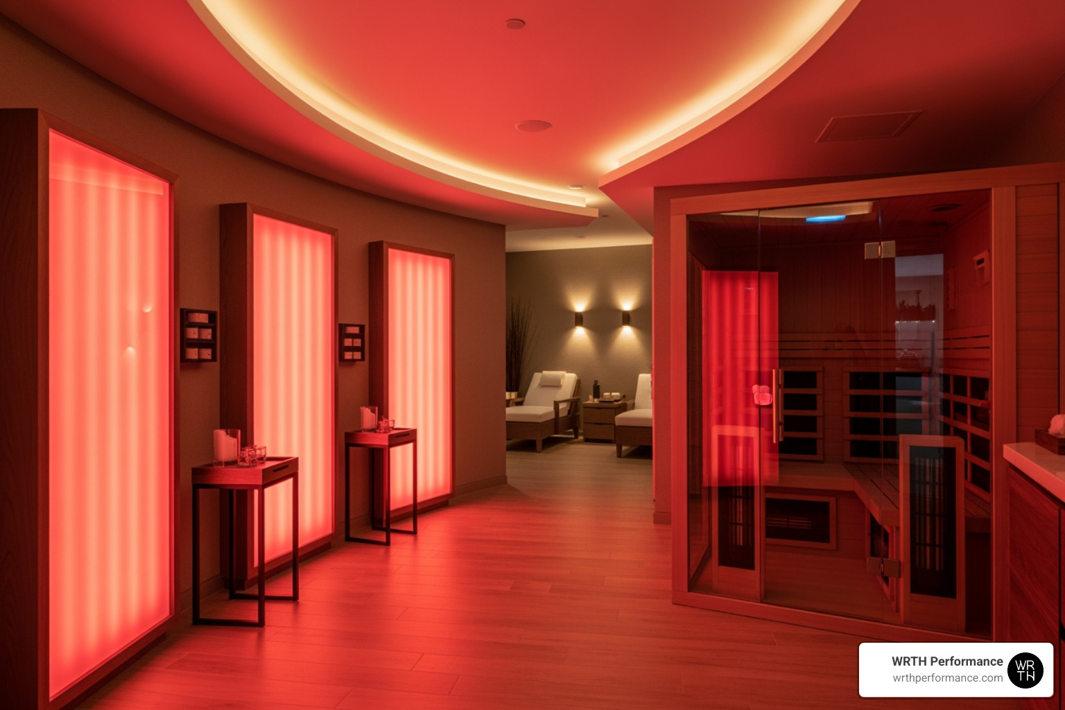 Recovery suite featuring red light therapy and infrared sauna for executive wellness Recovery suite featuring red light therapy and infrared sauna for executive wellness