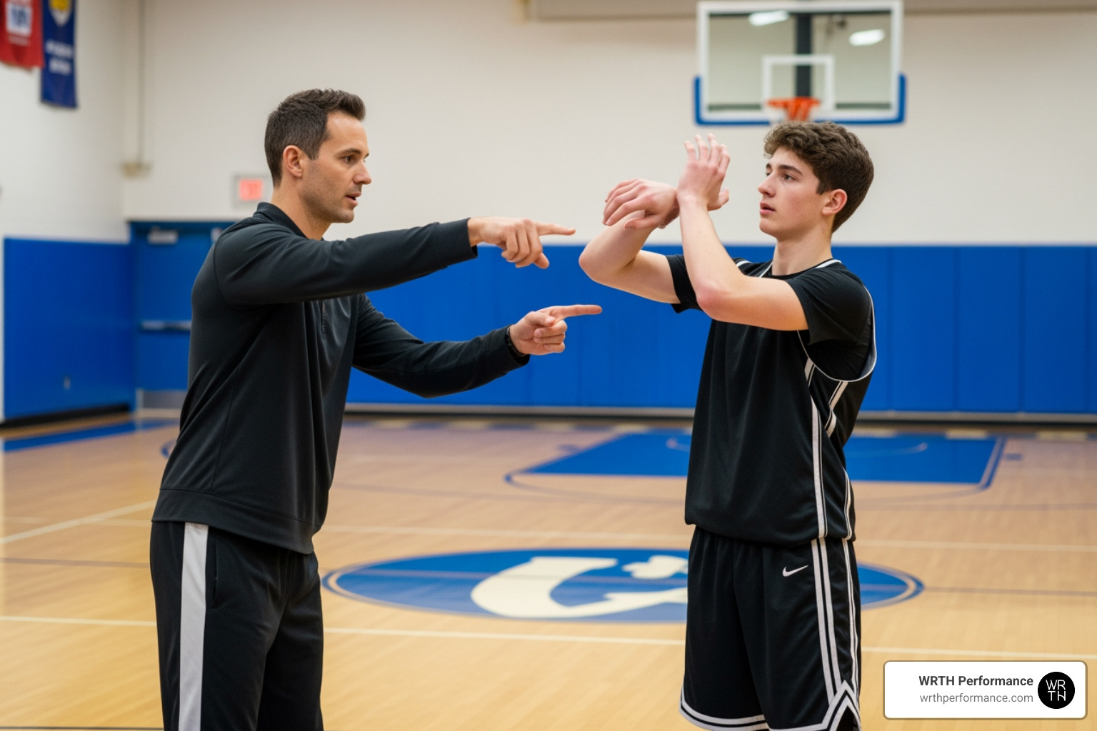trainer correcting a player's shooting form trainer correcting a player's shooting form