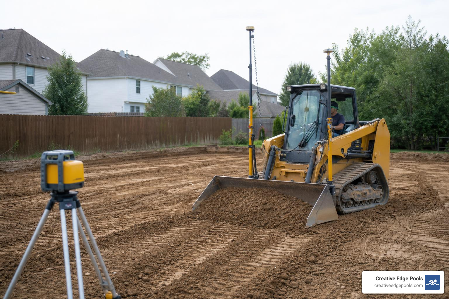laser-guided grading equipment on a residential lot