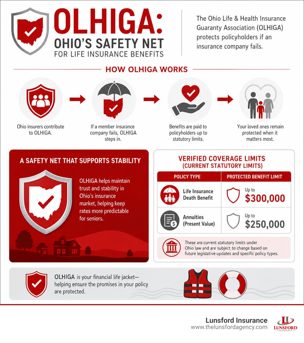 Infographic explaining the Ohio Life & Health Insurance Guaranty Association (OLHIGA) as a safety net infographic Infographic explaining the Ohio Life & Health Insurance Guaranty Association (OLHIGA) as a safety net infographic