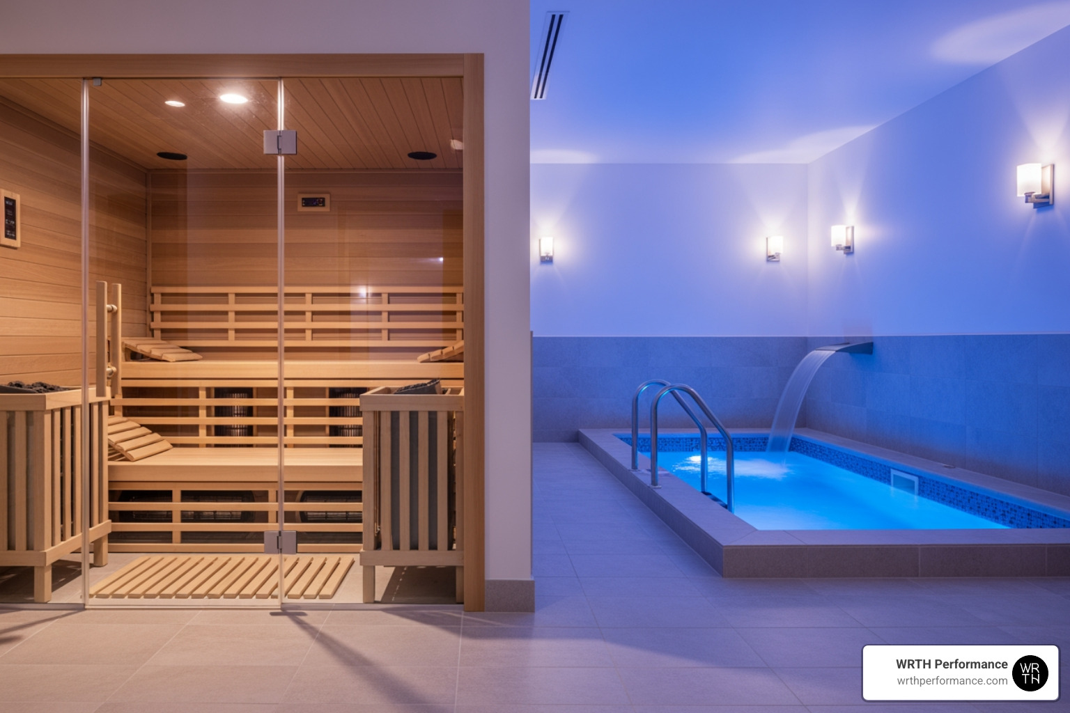 Luxury recovery suite featuring infrared sauna and cold plunge stations Luxury recovery suite featuring infrared sauna and cold plunge stations