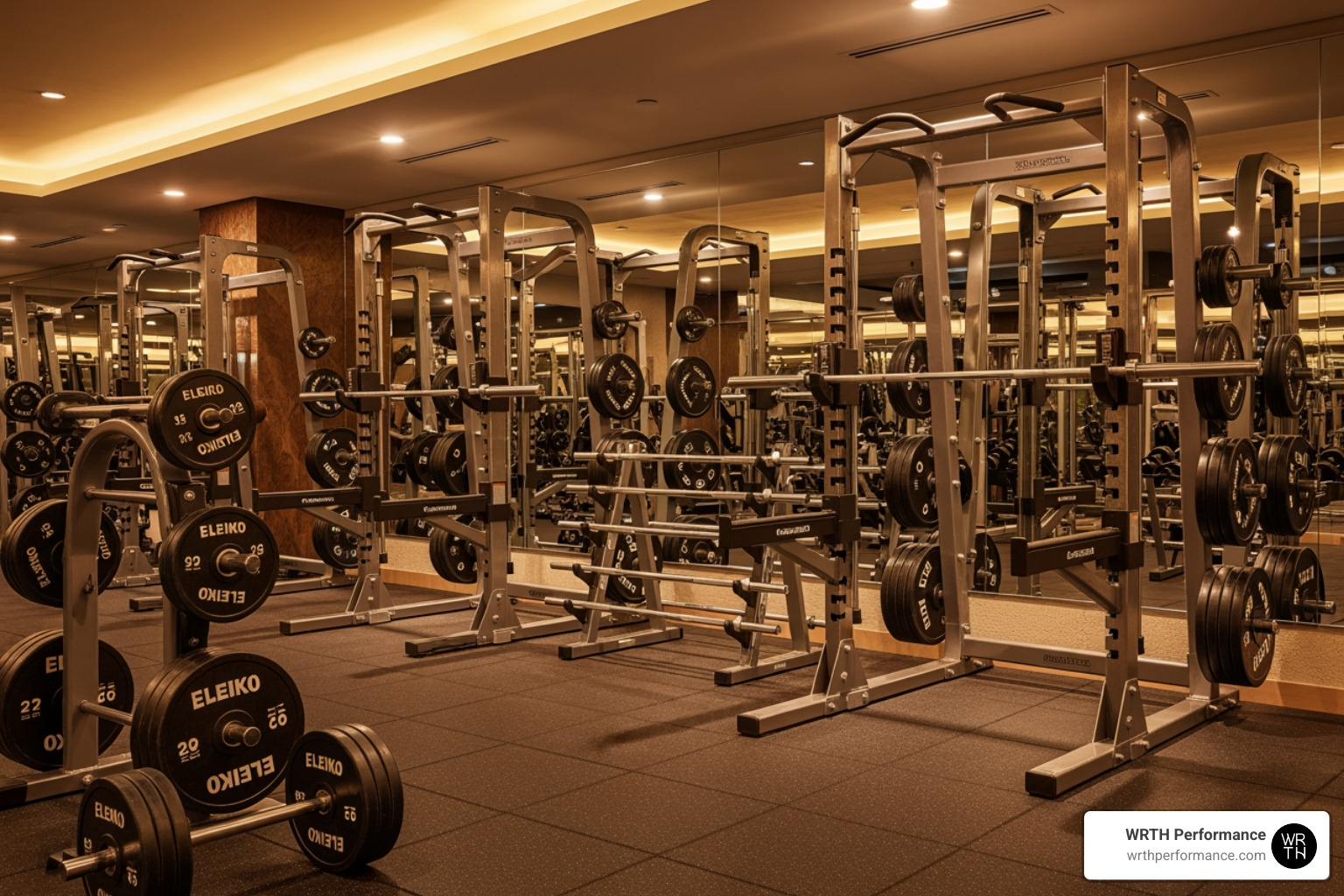 State-of-the-art strength equipment including Eleiko plates and custom racks