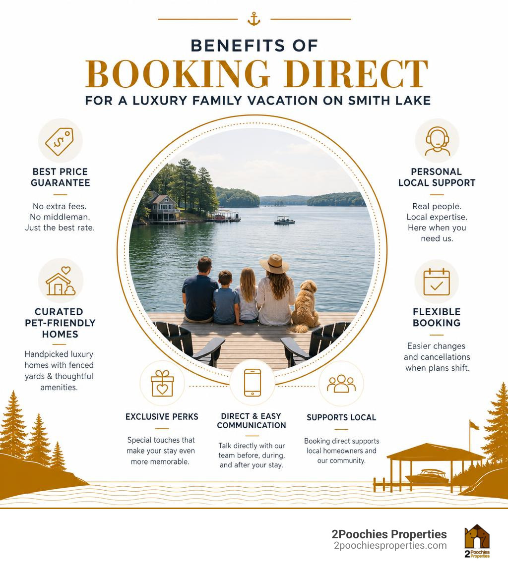 Benefits of booking direct for a luxury family vacation on Smith Lake infographic infographic Benefits of booking direct for a luxury family vacation on Smith Lake infographic infographic
