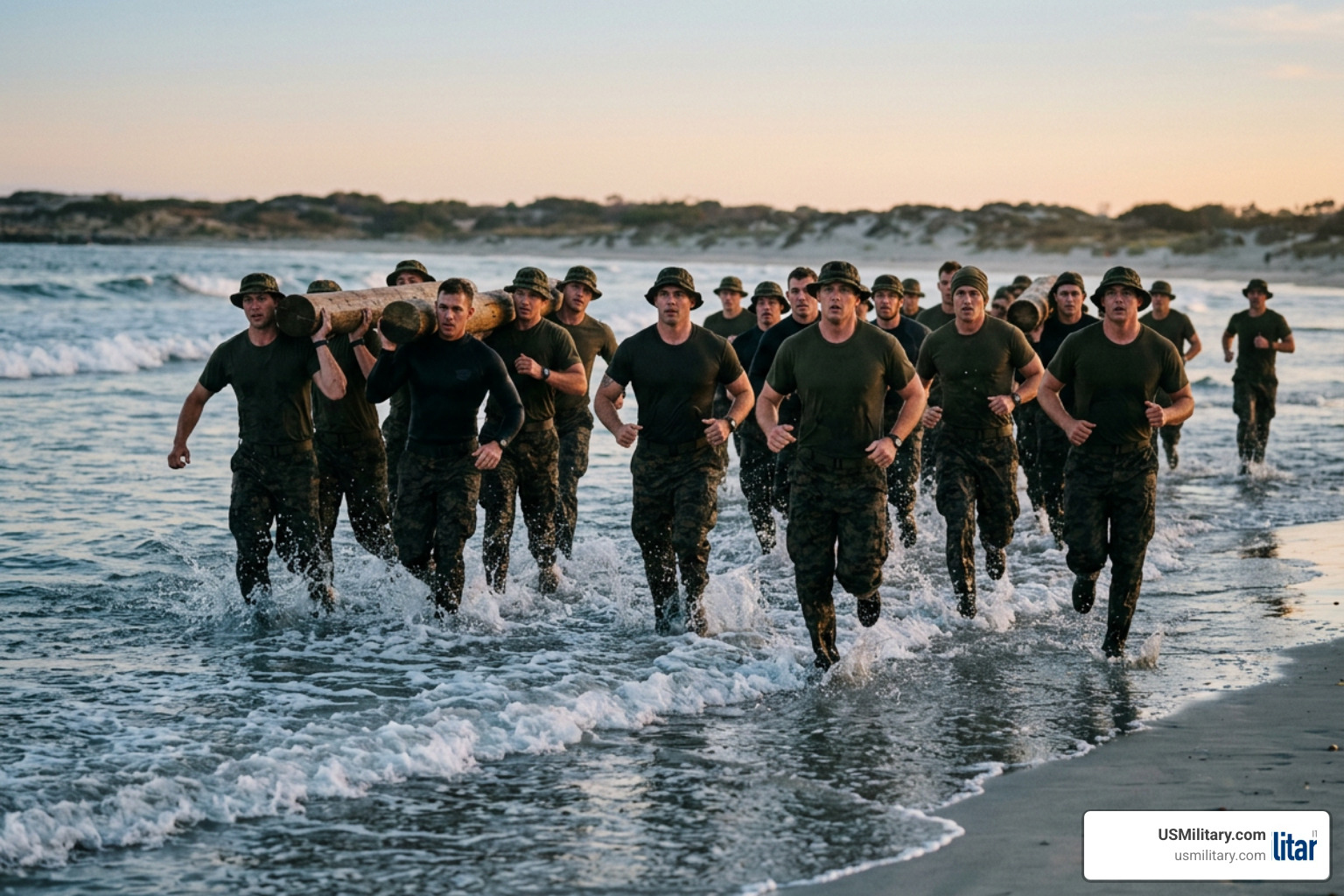 Navy SEAL candidates training in ocean surf during BUD/S physical conditioning Navy SEAL candidates training in ocean surf during BUD/S physical conditioning