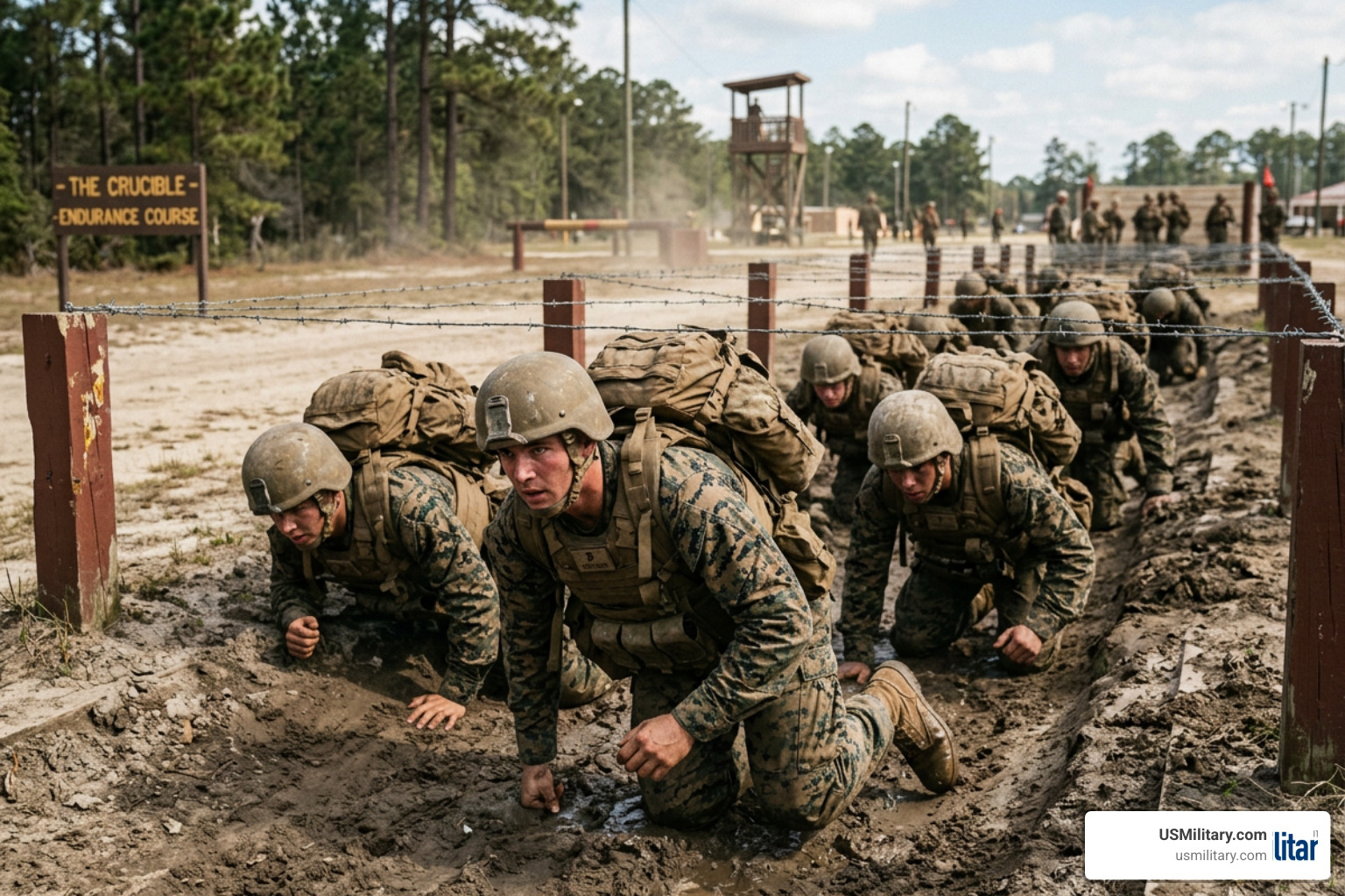 Marine recruits during the Crucible final challenge