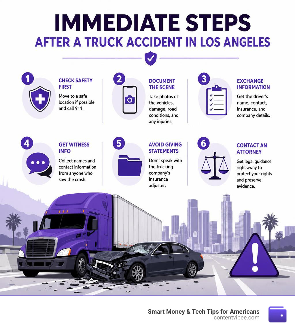 Infographic showing immediate steps after a truck accident in Los Angeles infographic