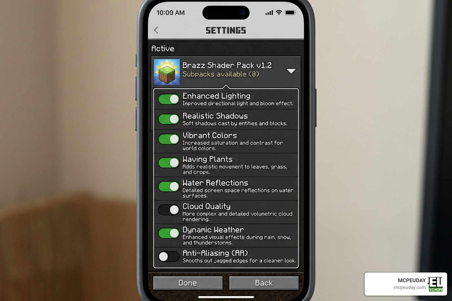 Brazz Shader subpack selection settings