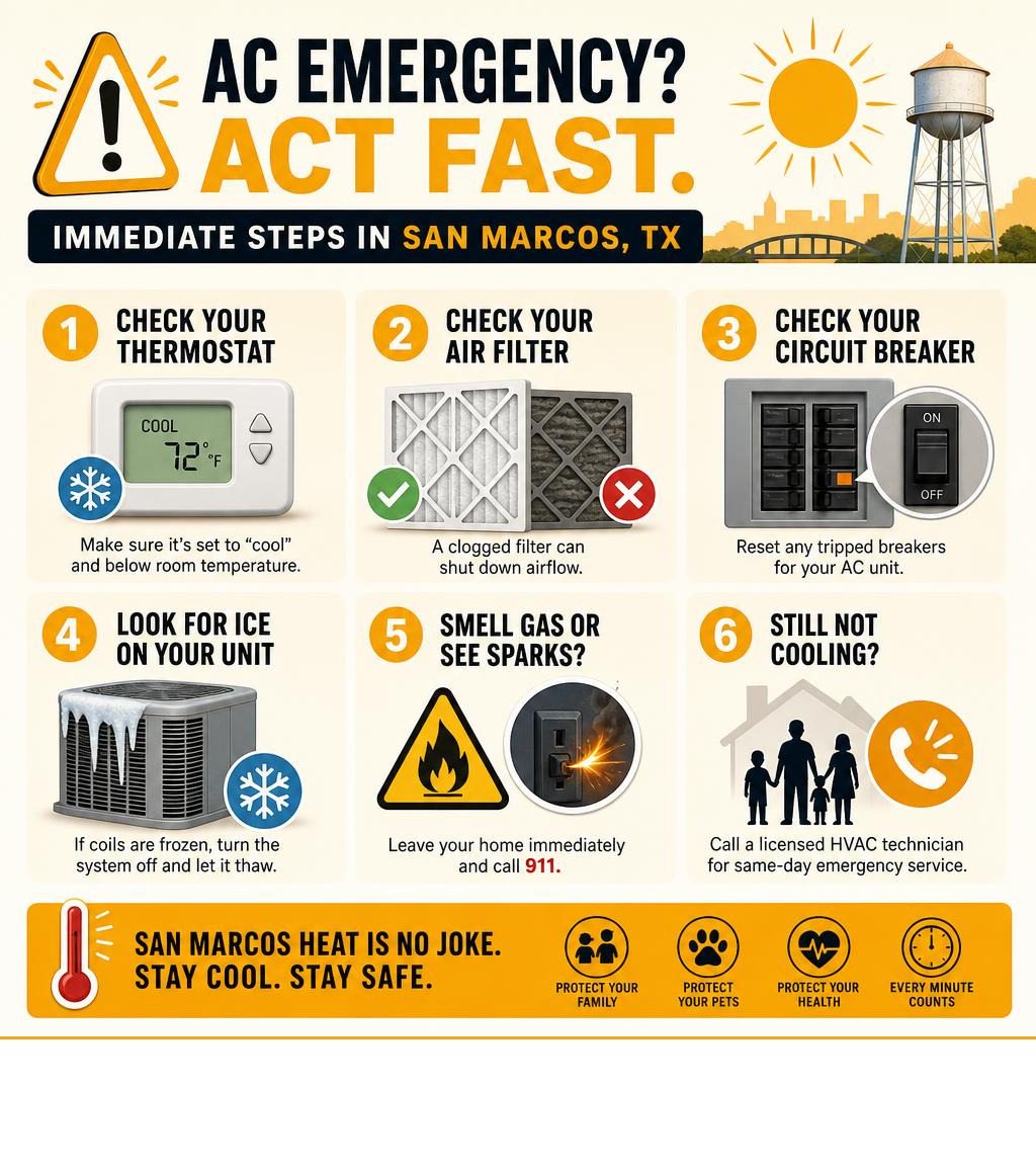 Immediate steps during an AC emergency in San Marcos TX infographic infographic