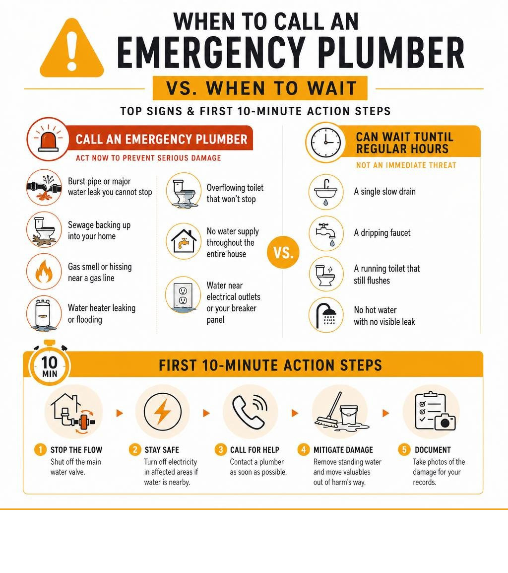 Infographic: When to call an emergency plumber vs. when to wait - top signs and first 10-minute action steps infographic Infographic: When to call an emergency plumber vs. when to wait - top signs and first 10-minute action steps infographic