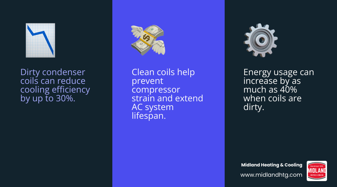 Infographic: How dirty condenser coils affect AC airflow, efficiency, and energy costs step by step infographic Infographic: How dirty condenser coils affect AC airflow, efficiency, and energy costs step by step infographic