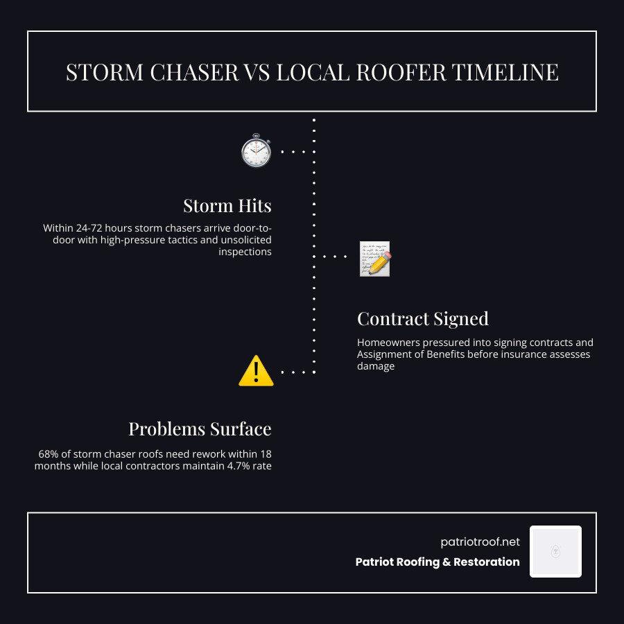 Storm chaser timeline vs local Arkansas roofer response timeline infographic infographic