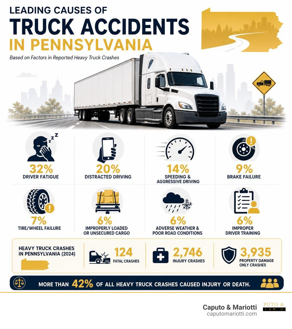 infographic showing leading causes of truck accidents in Pennsylvania with statistics infographic infographic showing leading causes of truck accidents in Pennsylvania with statistics infographic