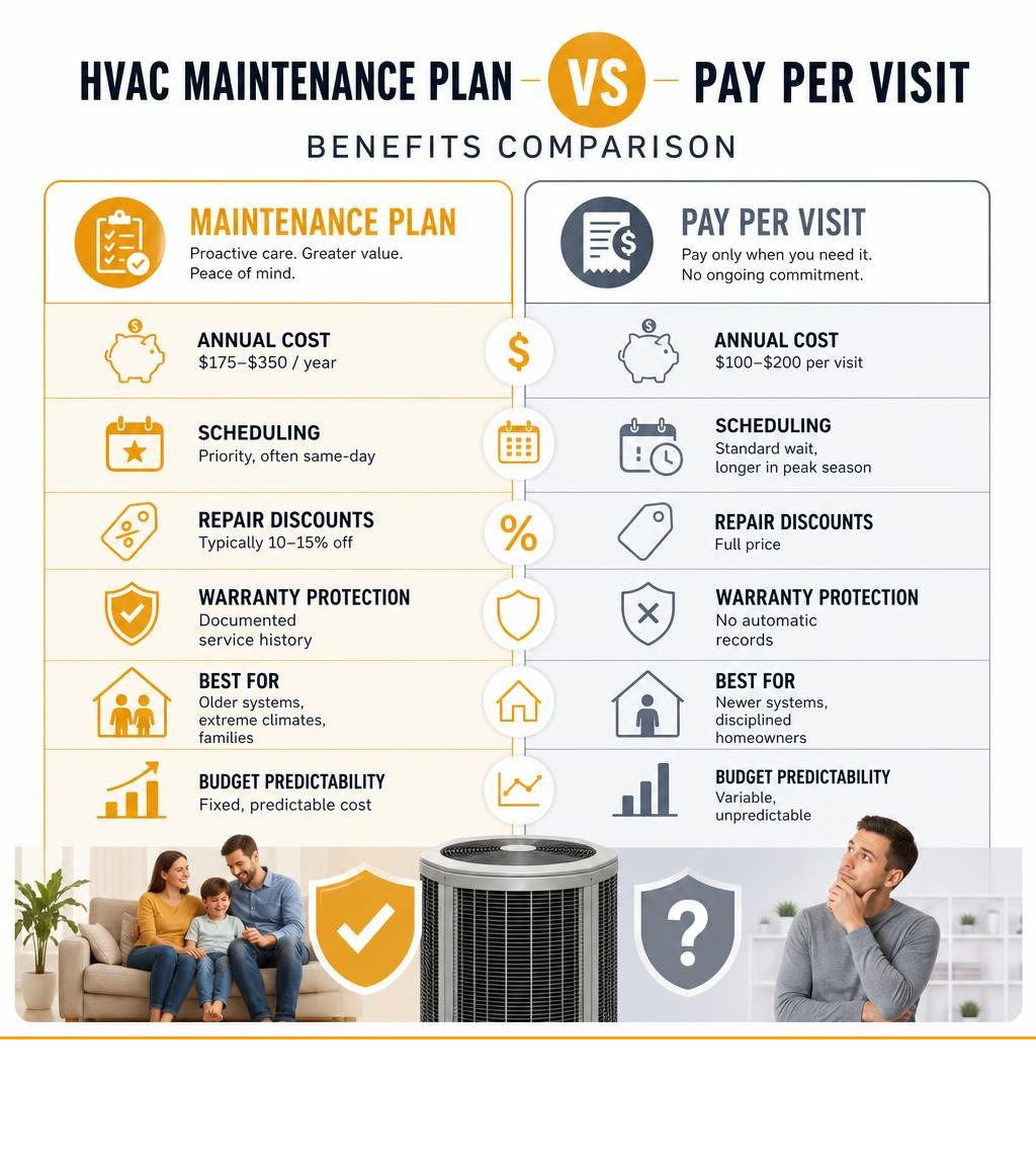 HVAC maintenance plan vs pay per visit benefits infographic comparison infographic HVAC maintenance plan vs pay per visit benefits infographic comparison infographic