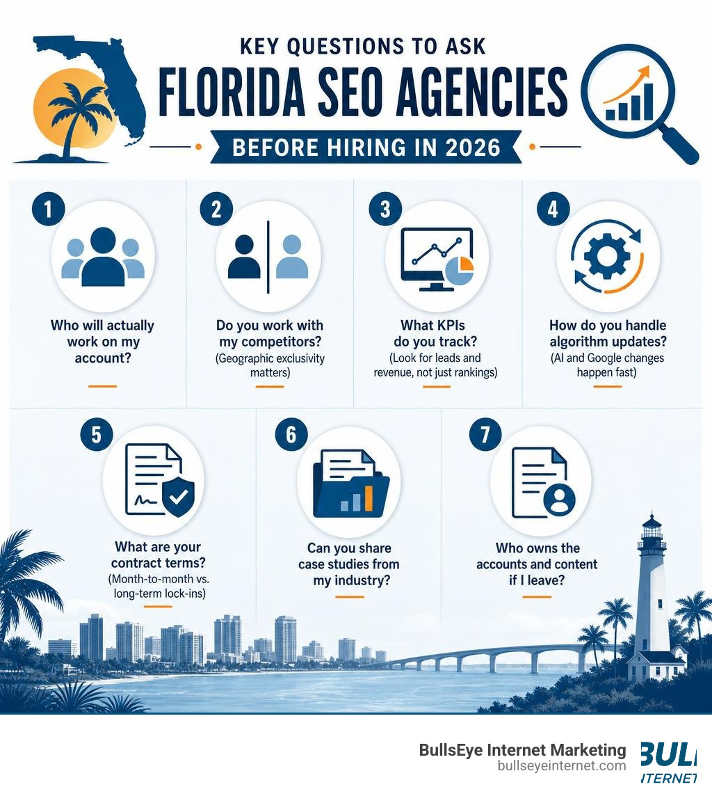 Key questions to ask Florida SEO agencies before hiring in 2026 infographic Key questions to ask Florida SEO agencies before hiring in 2026 infographic