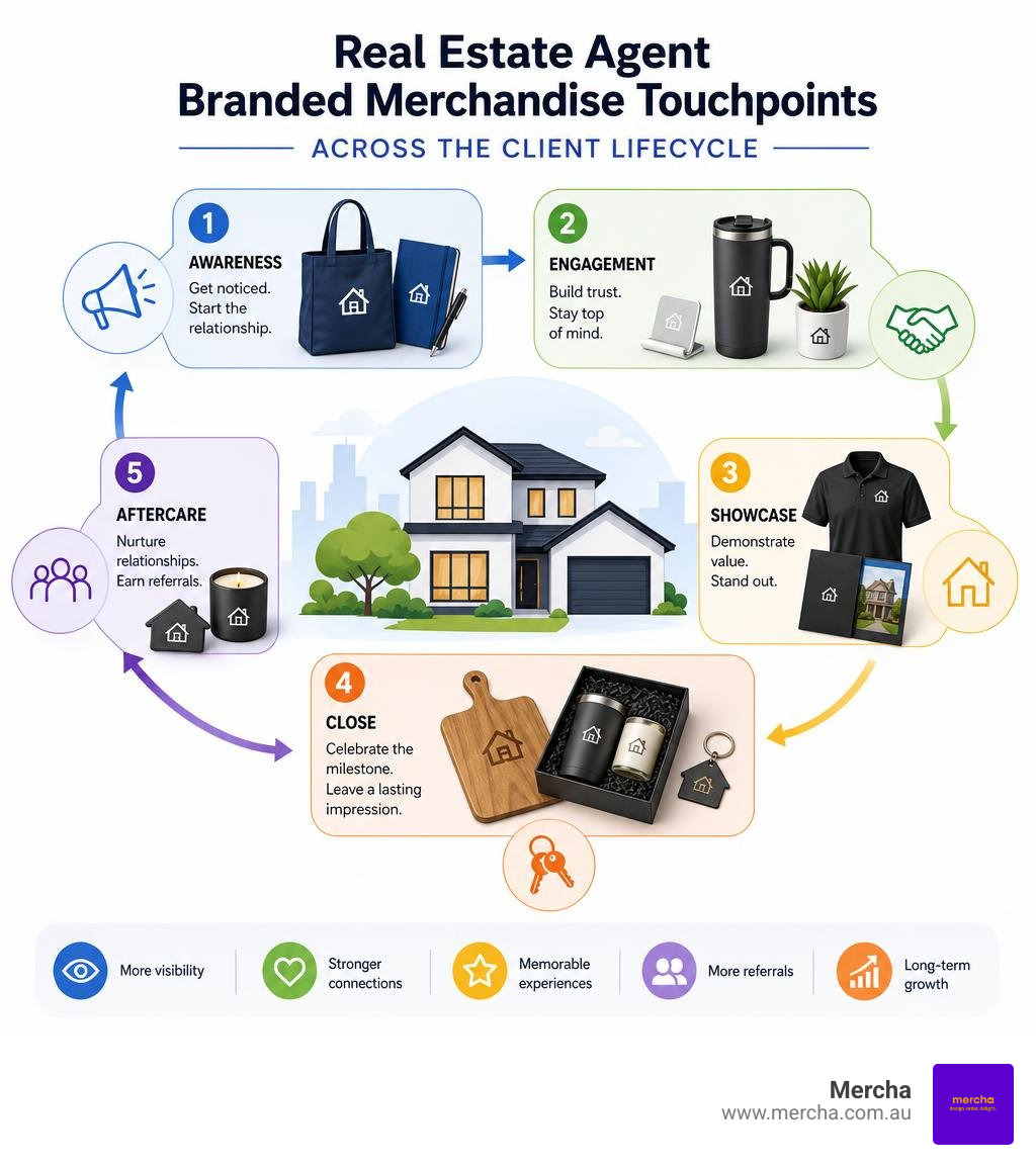 Real estate agent branded merchandise touchpoints across the client lifecycle infographic infographic Real estate agent branded merchandise touchpoints across the client lifecycle infographic infographic