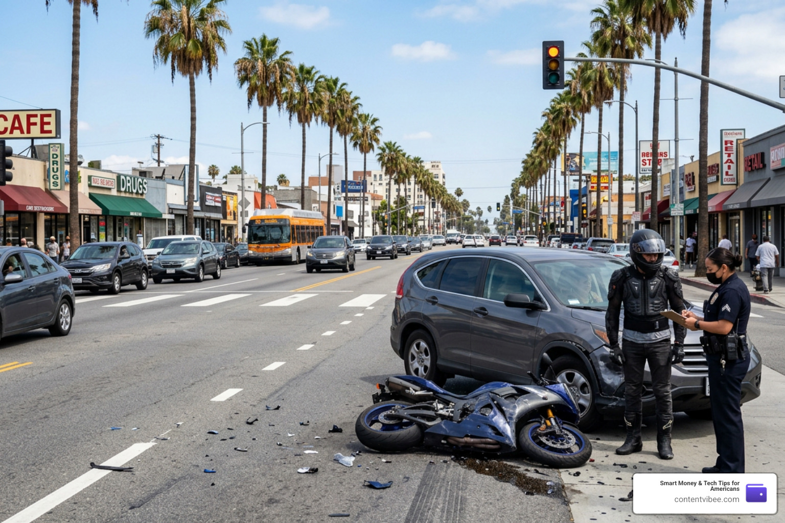motorcycle collision scene in Los Angeles