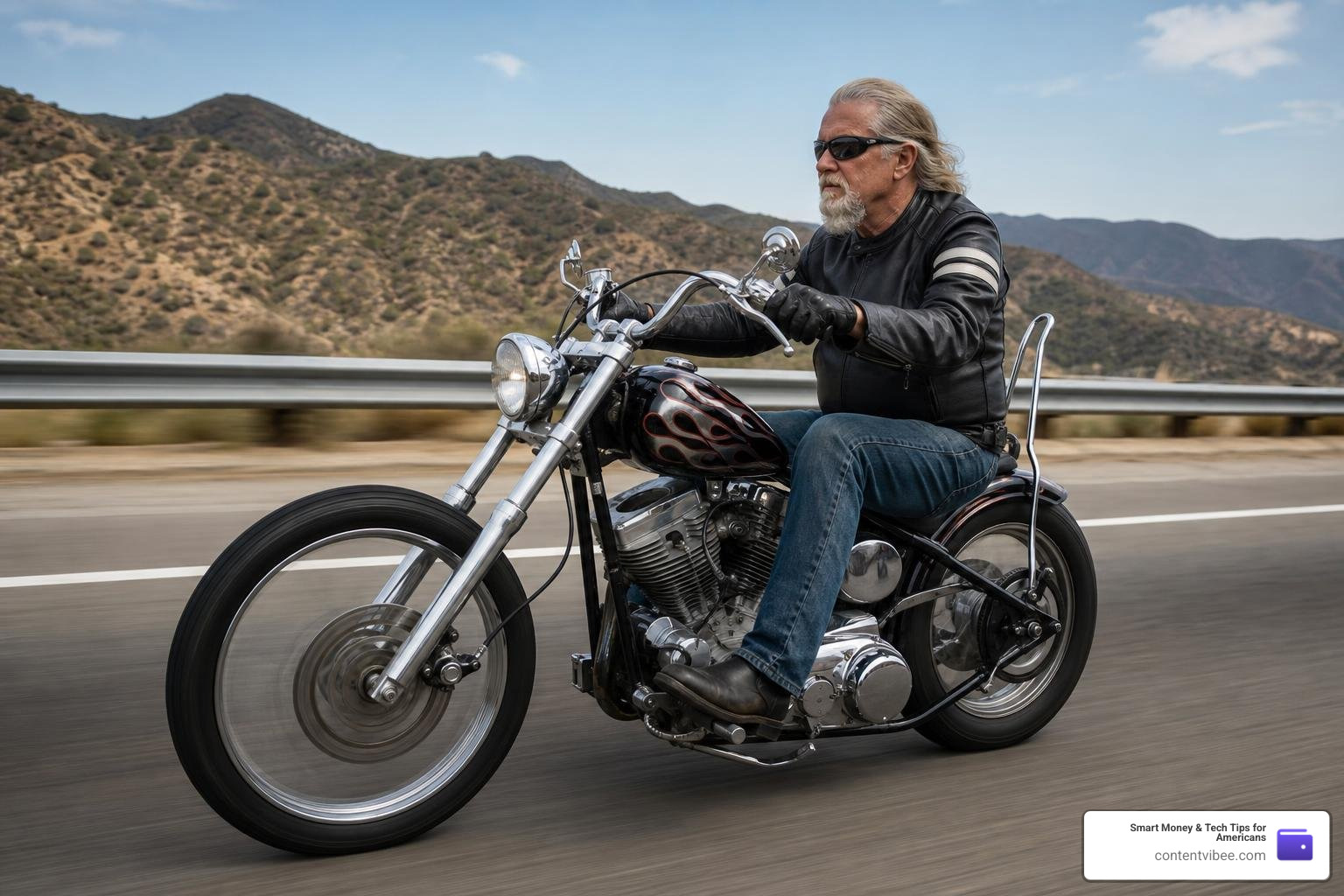 Founder Russ Brown riding his classic motorcycle