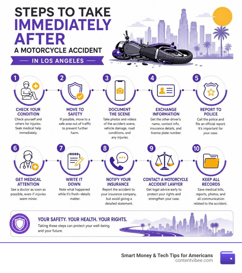 Steps to take immediately after a motorcycle accident in Los Angeles infographic infographic