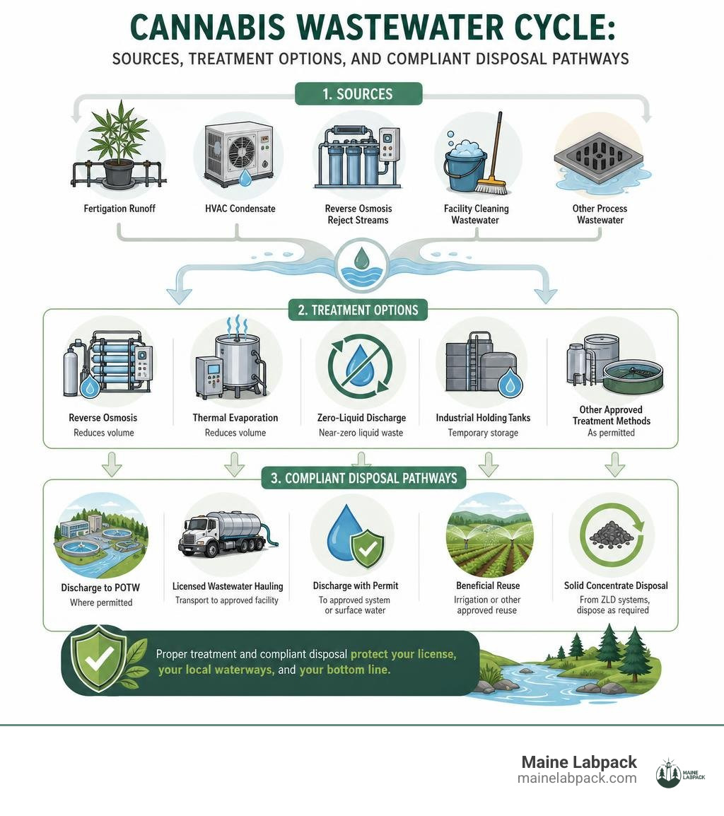 Cannabis wastewater cycle: sources, treatment options, and compliant disposal pathways infographic infographic Cannabis wastewater cycle: sources, treatment options, and compliant disposal pathways infographic infographic