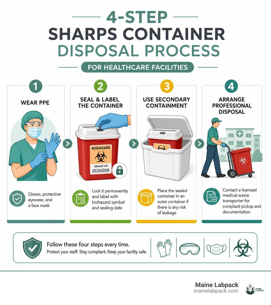4-step sharps container disposal process infographic for healthcare facilities infographic 4-step sharps container disposal process infographic for healthcare facilities infographic