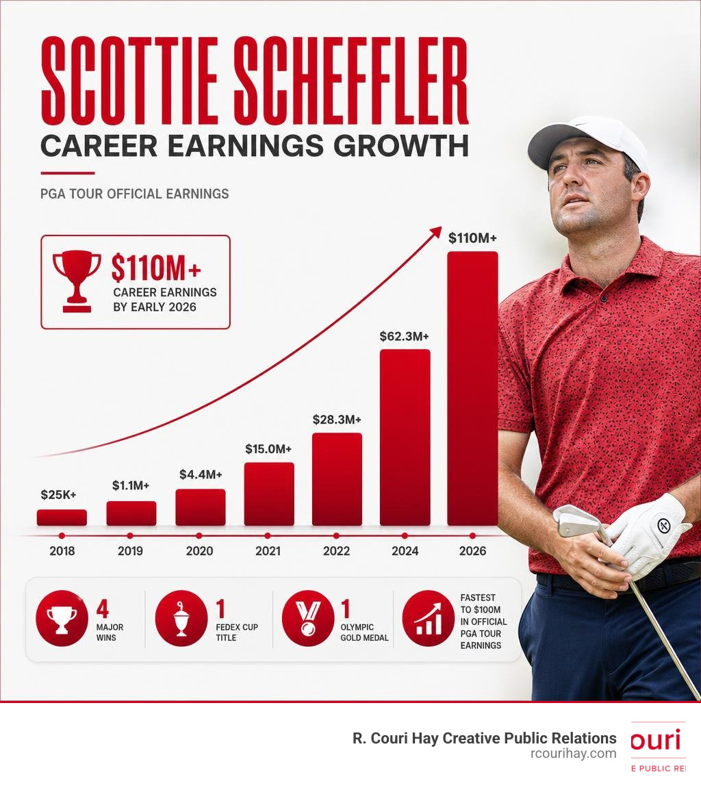 Scottie Scheffler career earnings growth from 2018 to 2026 infographic infographic