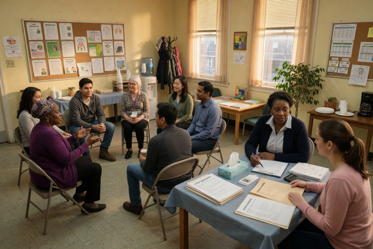 tenant reviewing financial documents and lease agreements for rental assistance benefit eligibility