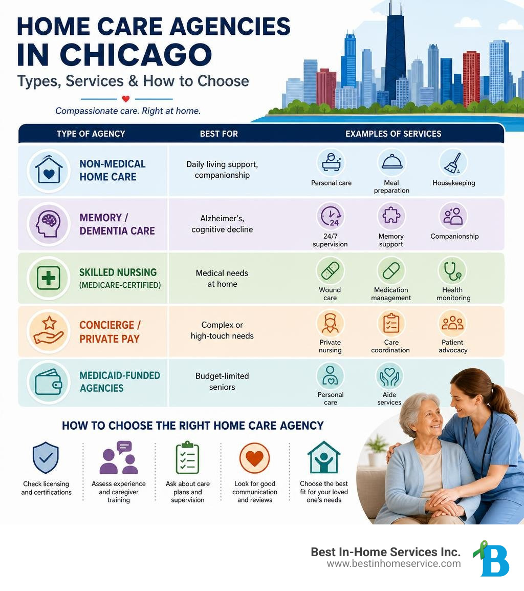 Infographic: Types of home care agencies in Chicago, services offered, and how to choose infographic