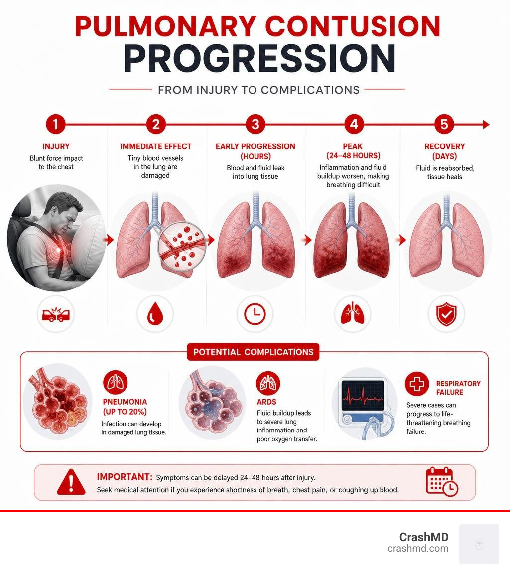 Pulmonary contusion progression from injury to complications infographic infographic Pulmonary contusion progression from injury to complications infographic infographic