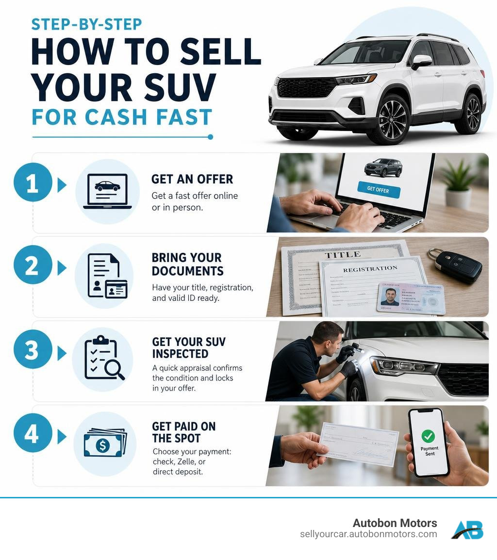Step-by-step infographic: how to sell your SUV for cash fast infographic