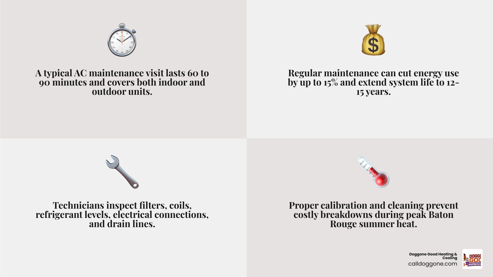 Infographic showing the 10 key tasks included in a professional AC maintenance visit infographic
