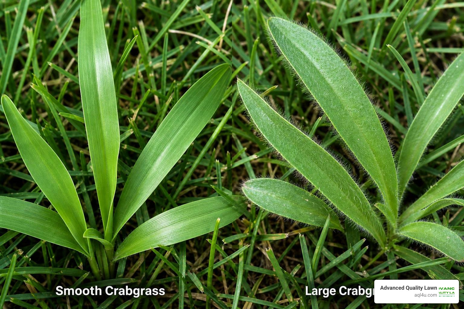 smooth vs large crabgrass leaves showing identification features