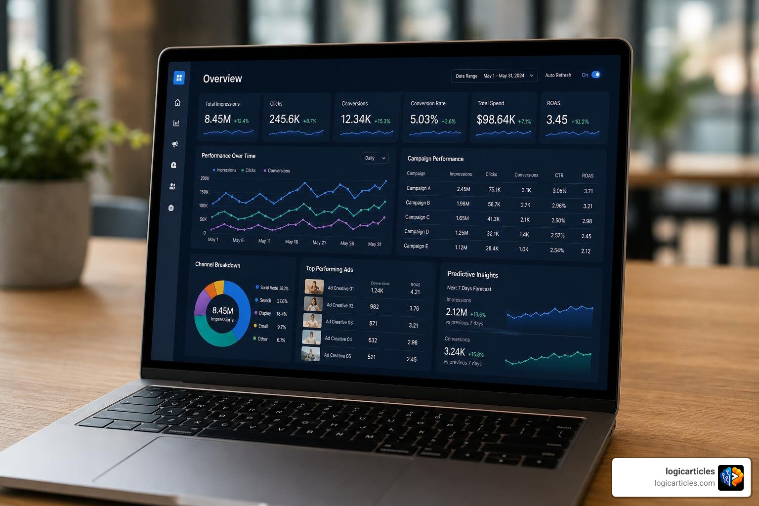 Automated marketing dashboard with real-time analytics and predictive insights