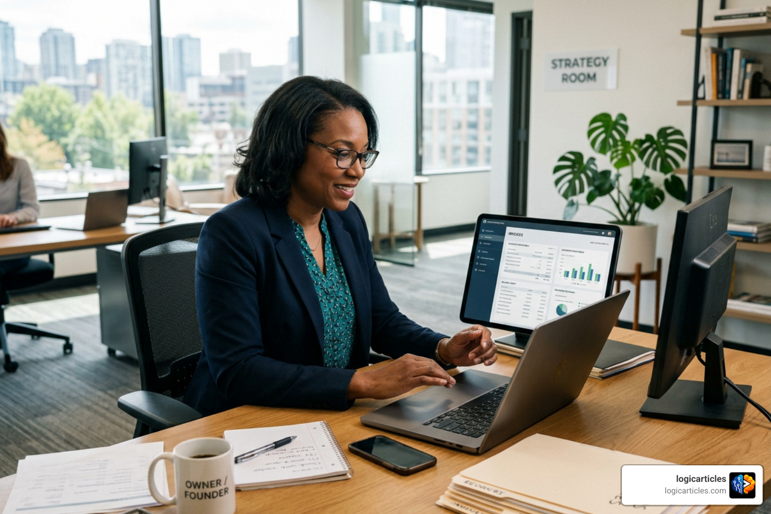 business owner managing accounts with accounting software