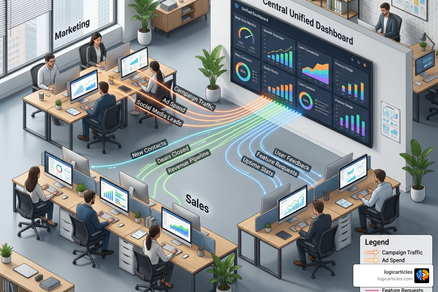 Integrated tech stack architecture diagram showing unified data flow